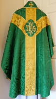 Green Gothic Chasuble traditional, silk damask GL004